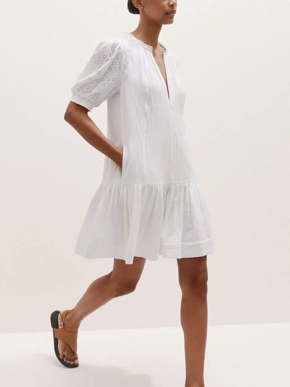ME+EM Embroidered Cheesecloth Short Dress Size 4